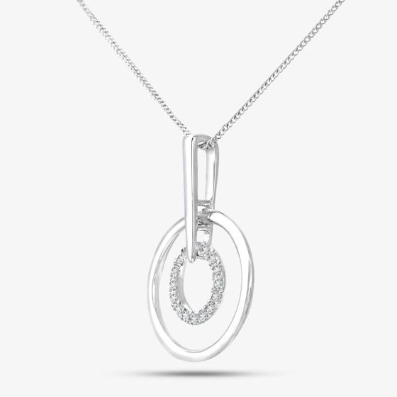 9ct White Gold Diamond Double Circle Pendant Necklace DP1124W