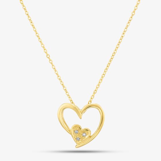 9ct Yellow Gold Double Heart Diamond Pendant Necklace PP03110Y