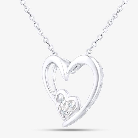 9ct White Gold Double Heart Diamond Pendant Necklace PP03110W