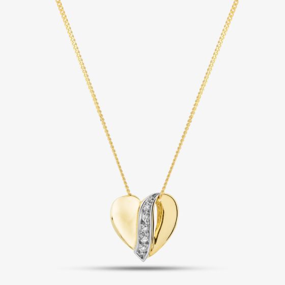9ct Yellow Gold Brilliant Cut Diamond Curved Heart Necklace P813/04C-10