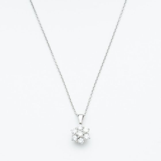 18ct White Gold Approx 0.50Ct Diamond Daisy Cluster Pendant Necklace KDCP50/31719C