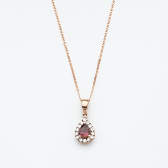 9ct Rose Gold 0.27ct Pear Cut Tourmaline & Diamond Halo Pendant Necklace NTP409PEAR-PTMD-9RG