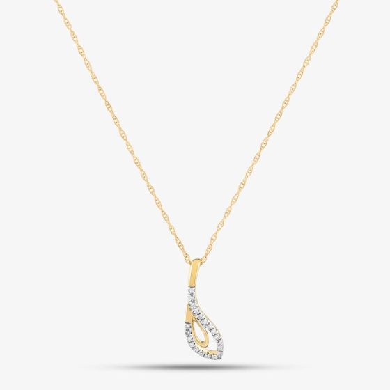 9ct Yellow Gold 0.08ct Brilliant Cut Diamond Tear Drop Necklace THP43039-08 (YG)
