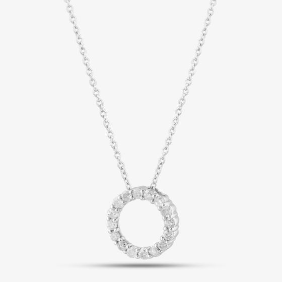9ct White Gold 0.55ct Brilliant Cut Diamond Open Circle Necklace WWW2690