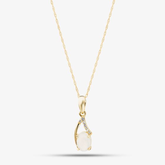9ct Yellow Gold Oval Opal & Diamond Pendant Necklace RJP04810