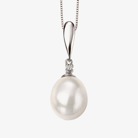 9ct White Gold Diamond Freshwater Pearl Drop Loose Pendant GP2018W