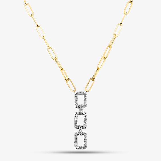9ct Yellow Gold 0.25ct Diamond Triple Rectangle Link Necklace THN38770-25