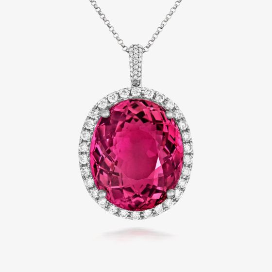 Tivon 18ct White Gold Oval 7.78ct Pink Tourmaline & Diamond Cocktails & Champers Pendant PW-0998-PT