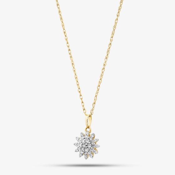 9ct Yellow Gold 0.15ct Diamond Cluster Flower Pendant THP48443-15 (YG)