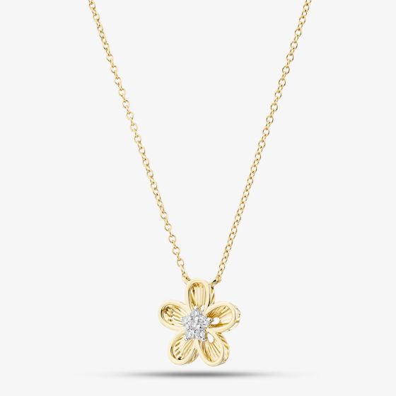 9ct Yellow Gold 0.08ct Diamond Flower Pendant THN48587-08SF (YG)