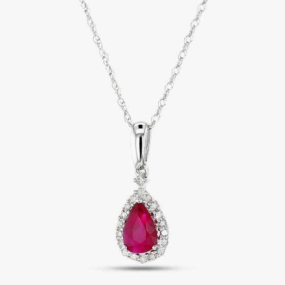 9ct White Gold Diamond Ruby Pear Shape Pendant VP0S604 9KW-RUBY