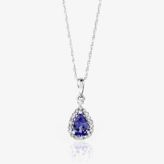 9ct White Gold Diamond Tanzanite Pear Shape Pendant VP0S604 9KW/TANZ