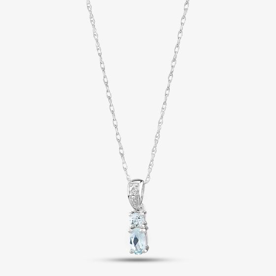 9ct White Gold Oval Aquamarine and Diamond Pendant BSS413-AQ