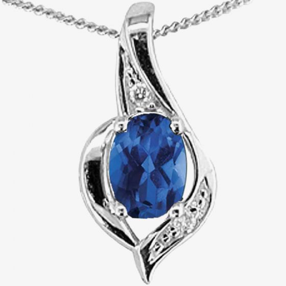 9ct White Gold Sapphire and Diamond Oval Pendant P1860W/9-10 SAPH