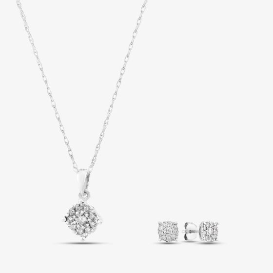 9ct White Gold 0.50ct Diamond Round Cluster Jewellery Set TH0121715