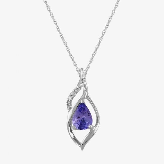9ct White Gold Pear-cut Tanzanite and Diamond Swirl Pendant TH0121773