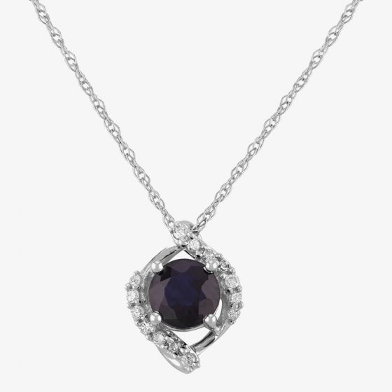 9ct White Gold Sapphire and Diamond Cluster Pendant OJS0022P-BS