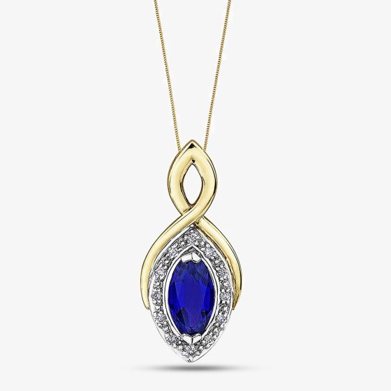9ct Yellow Gold Marquise-cut Sapphire and Diamond Pendant P3704-10 SAPH