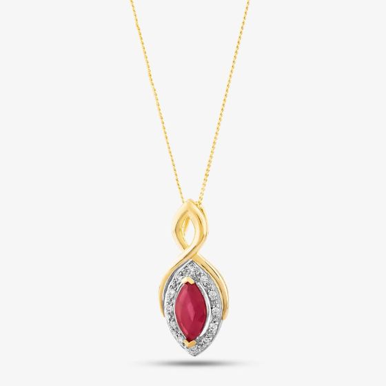 9ct Yellow Gold Marquise-Cut Ruby and Diamond Pendant P3704-10 RUBY