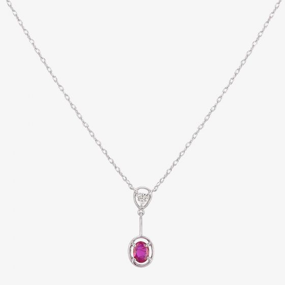 9ct White Gold Oval Ruby And Diamond Pendant USP1992-R 9KW