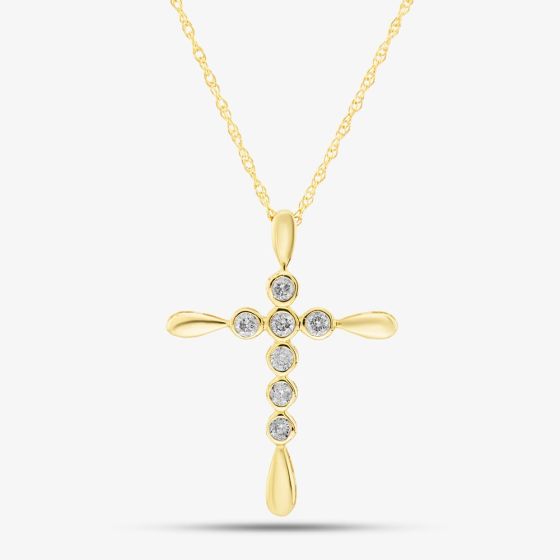 9ct Yellow Gold 0.10ct Bezel-Set Diamond Cross Pendant TH0121842