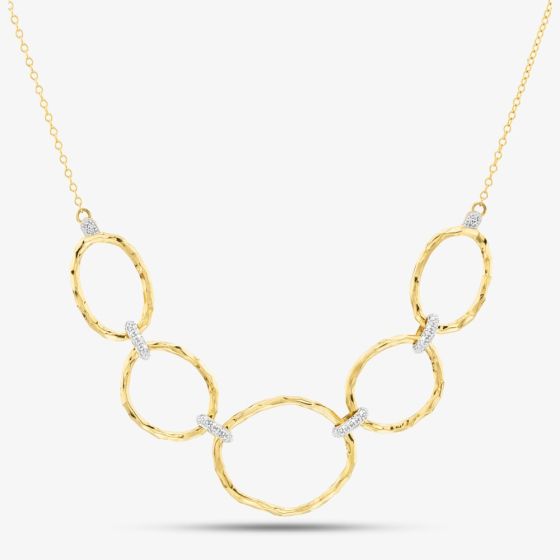 9ct Yellow Gold and Diamond Hammered Open Circle Necklace GN337
