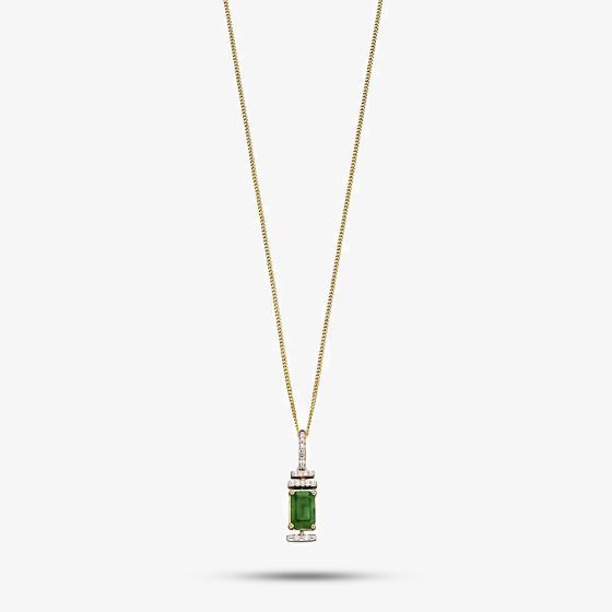 9ct Yellow Gold Baguette Cut Emerald and Diamond Pave Pendant GP2185G GN141