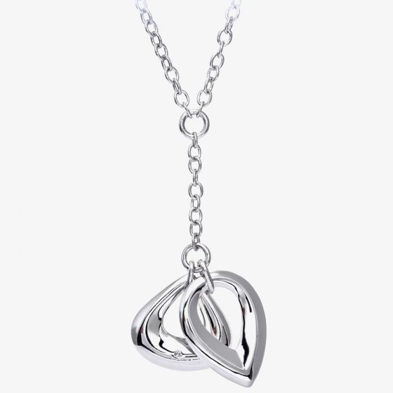 Silver & Diamond Double Teardrop Necklace PNE01762