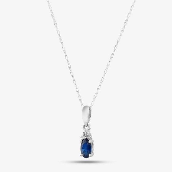  9ct White Gold Sapphire & Diamond Pendant Necklace QP00178-BS