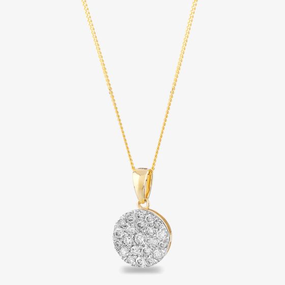 9ct Yellow Gold 0.50ct Diamond Circle Pendant Necklace TH0121971
