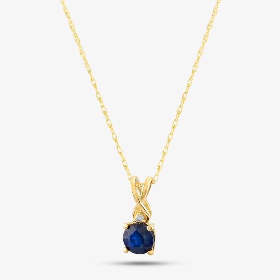  9ct Yellow Gold Sapphire & Diamond Pendant Necklace OJP1702-BS