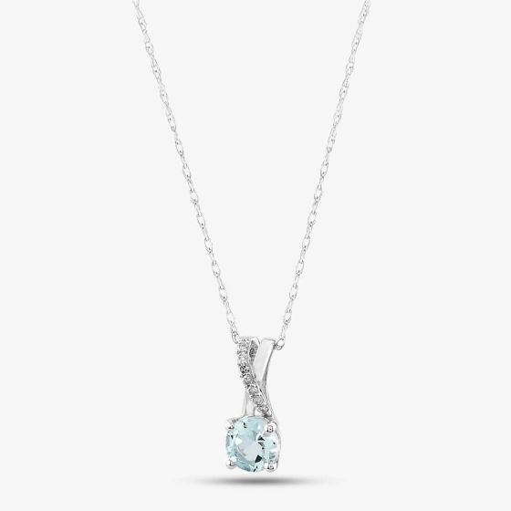  9ct White Gold Aquamarine & Diamond Crossover Pendant Necklace OJP1703-AQ