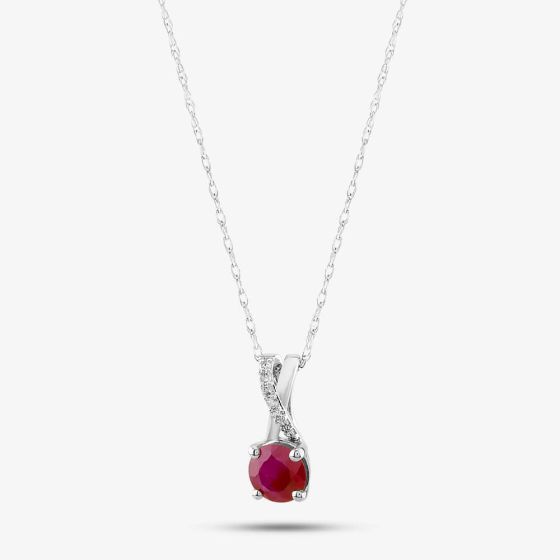  9ct White Gold Ruby & Diamond Crossover Pendant Necklace OJP1703-R