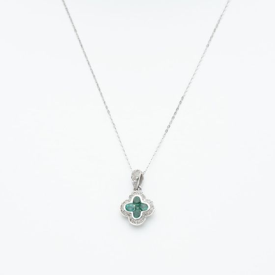 9ct White Gold Emerald & Diamond Clover Pendant Necklace PP05330 EM 5.13.0034