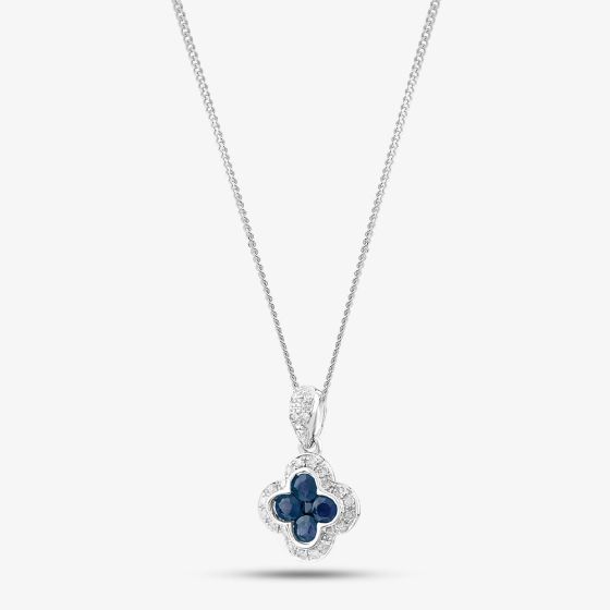 9ct White Gold Sapphire and Diamond Quatrefoil Cluster Necklace PP05330 SA 5.13.0034