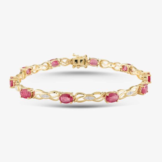 9ct Yellow Gold Oval Cut Ruby & Diamond Open Link Bracelet PBC01810Y RU
