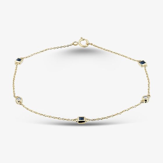 9ct Yellow Gold Sapphire & Diamond Chain Bracelet RJB04749-BS