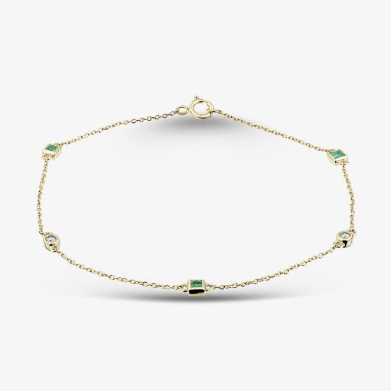 9ct Yellow Gold Emerald & Diamond Chain Bracelet RJB04749-E