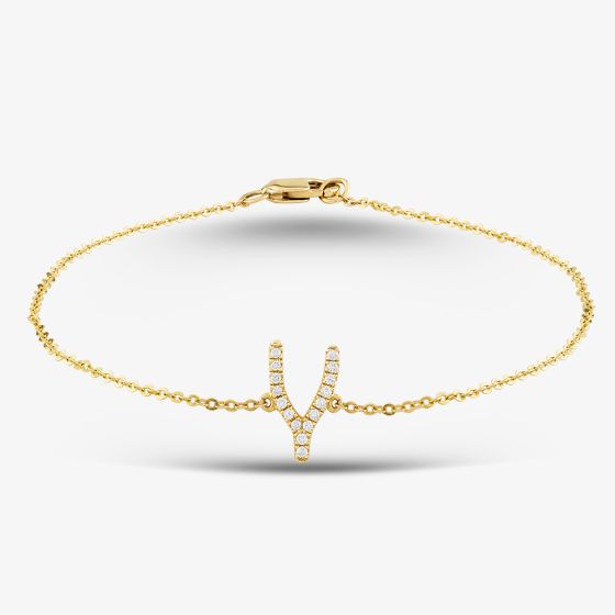 14ct Yellow Gold Brilliant Cut Diamond Wishbone 7 Inch Bracelet B39126KY14DD