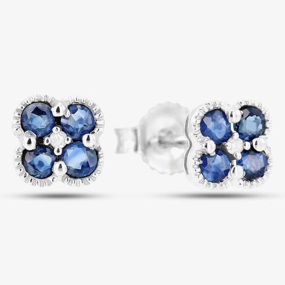 9ct White Gold Diamond Sapphire Flower Stud Earrings VE0S141 9KW-SAPH