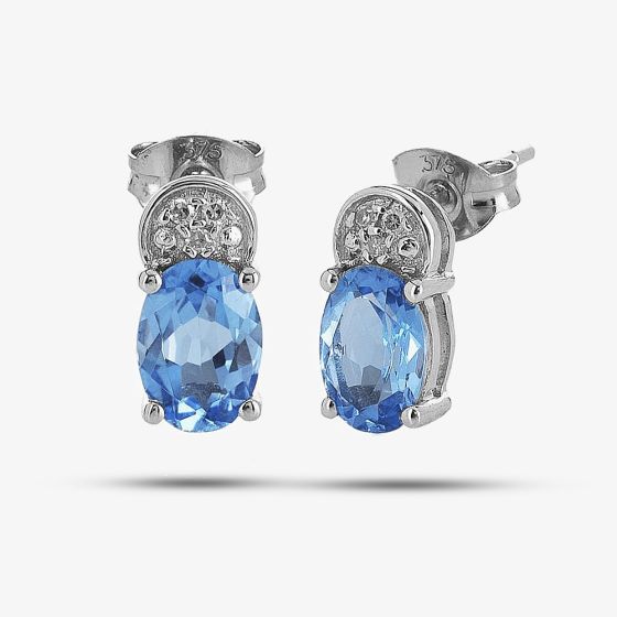 9ct White Gold Diamond Blue Topaz Oval Stud CE4843 9KW-B-TOPAZ