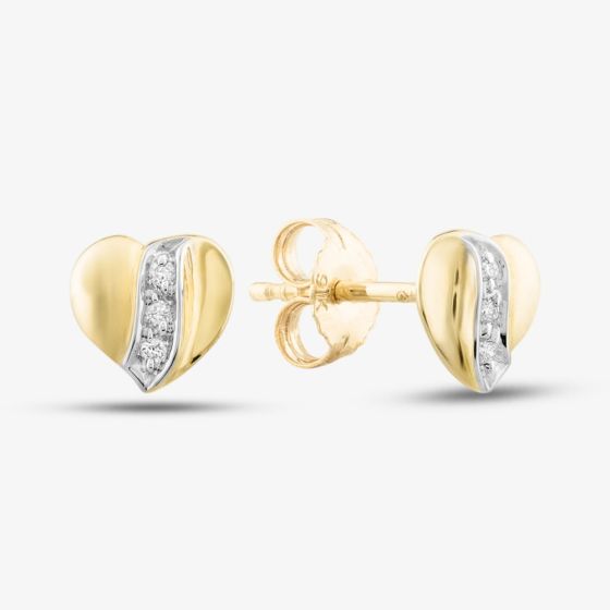 9ct Yellow Gold Brilliant Cut Diamond Curved Heart Studs Earrings E813-9