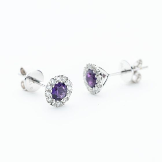 9ct White Gold Amethyst & Diamond Cluster Stud Earrings NTE409AMD-9WG