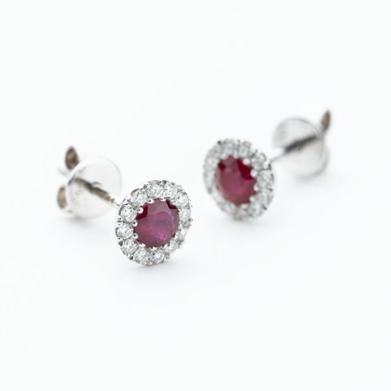 9ct White Gold Ruby & Diamond Cluster Stud Earrings NTE409RD-9WG