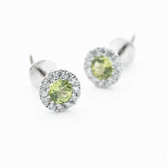 9ct White Gold Peridot & Diamond Cluster Stud Earrings NTE409PERD-9WG