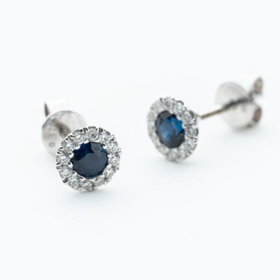 9ct White Gold Blue Sapphire & Diamond Cluster Stud Earrings NTE409SAD-9WG