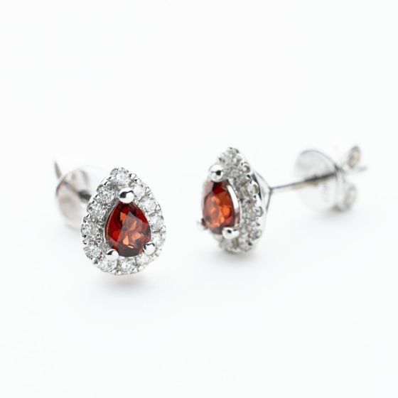 9ct White Gold Pear Cut Garnet & 0.40ct Diamond Cluster Stud Earrings NTE409PEAR-GARD-9WG