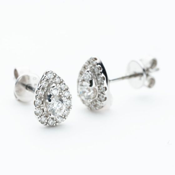 9ct White Gold Pear Cut Diamond Cluster Stud Earrings NTE409PEAR-D-9WG