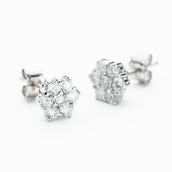 18ct White Gold Brilliant Cut 1.00ct Diamond Daisy Stud Earrings KDCER100/51520C