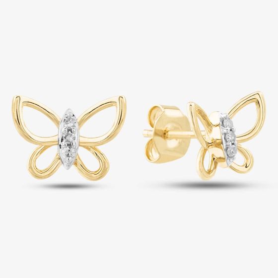 9ct Yellow Gold 0.05ct Brilliant Cut Diamond Butterfly Stud Earrings THE39305-05 (YG)